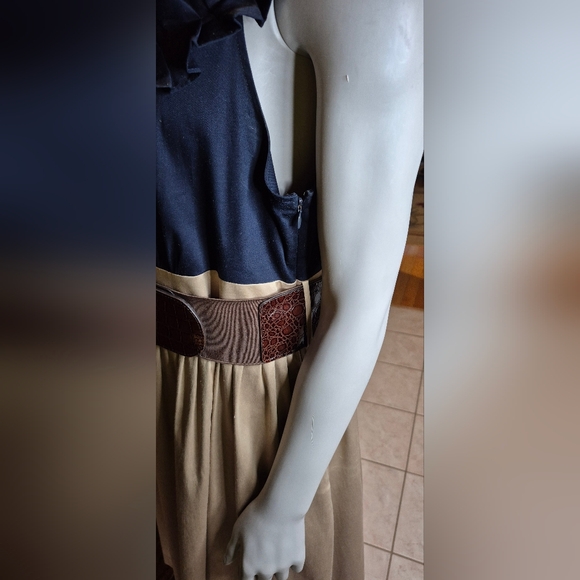 Jessica Howard Beige And Blue Dress, Croc-Embossed Belt - Picture 10 of 13